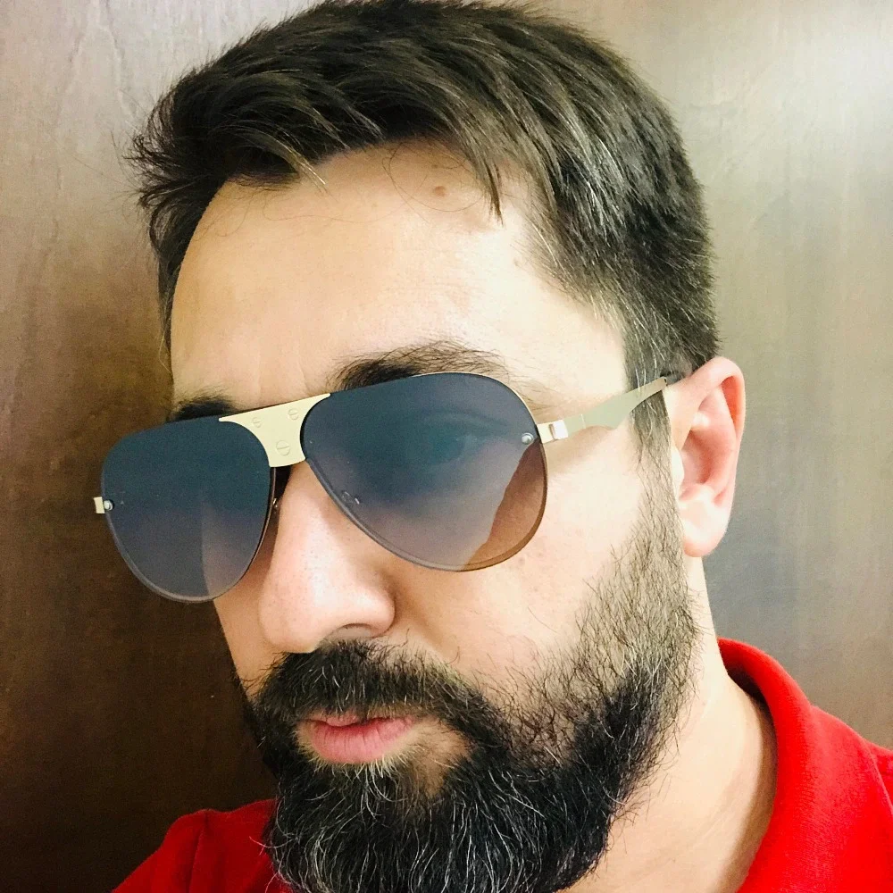 Sunglasses Gold Frame Brown Lens Men's Fashion Eyewear Retro Metal Trendy Shades